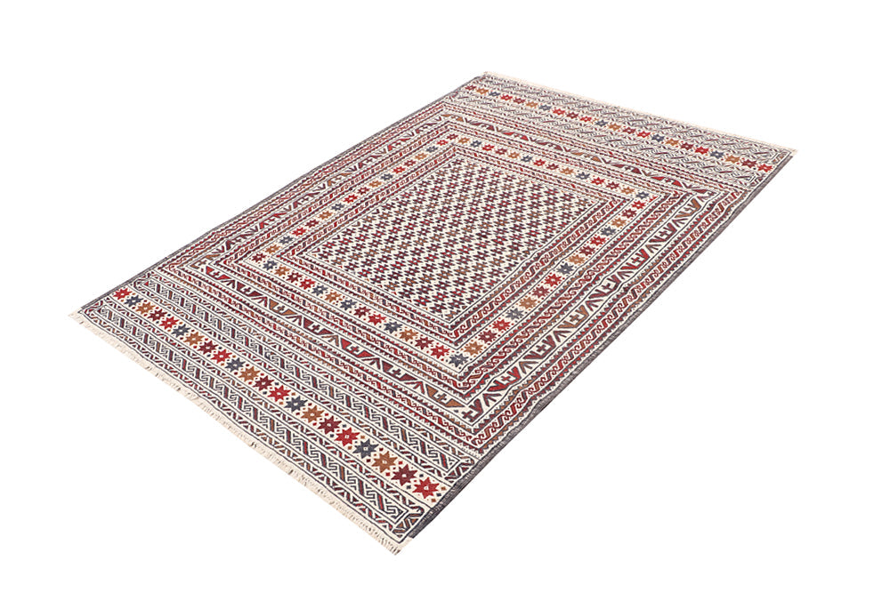 Ivory Handmade Pai Murgh Soumak Kilim Rug Rectangular