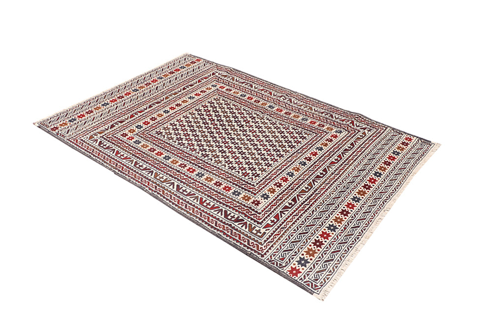 Ivory Handmade Pai Murgh Soumak Kilim Rug Rectangular