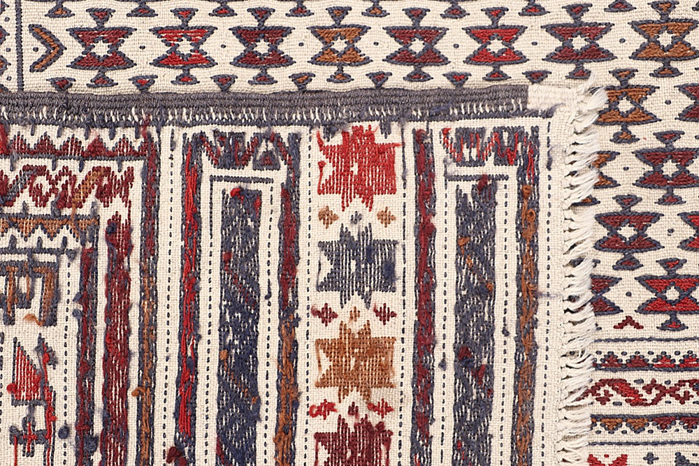 Ivory Handmade Pai Murgh Soumak Kilim Rug Rectangular