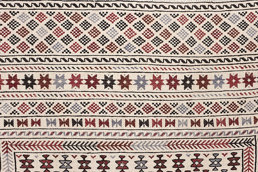 4' x 6'  Ivory Handmade Pai Murgh Soumak Kilim Rug Rectangular