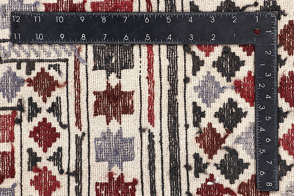 4' x 6'  Ivory Handmade Pai Murgh Soumak Kilim Rug Rectangular