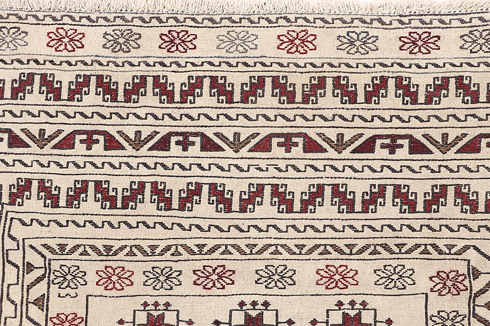 4' x 6'  Ivory Handmade Pai Murgh Soumak Kilim Rug Rectangular