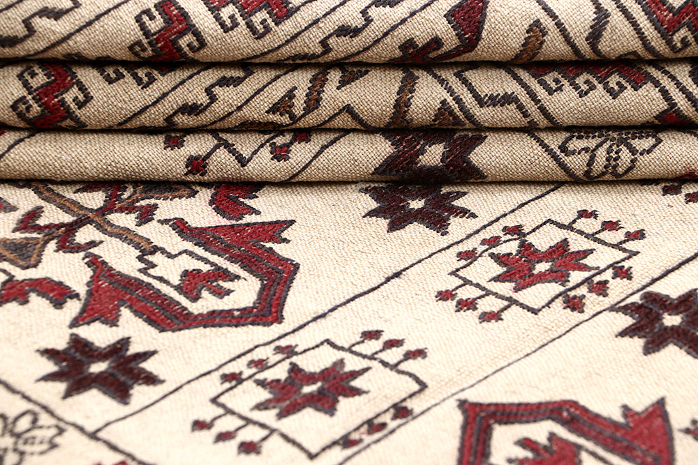 4' x 6'  Ivory Handmade Pai Murgh Soumak Kilim Rug Rectangular