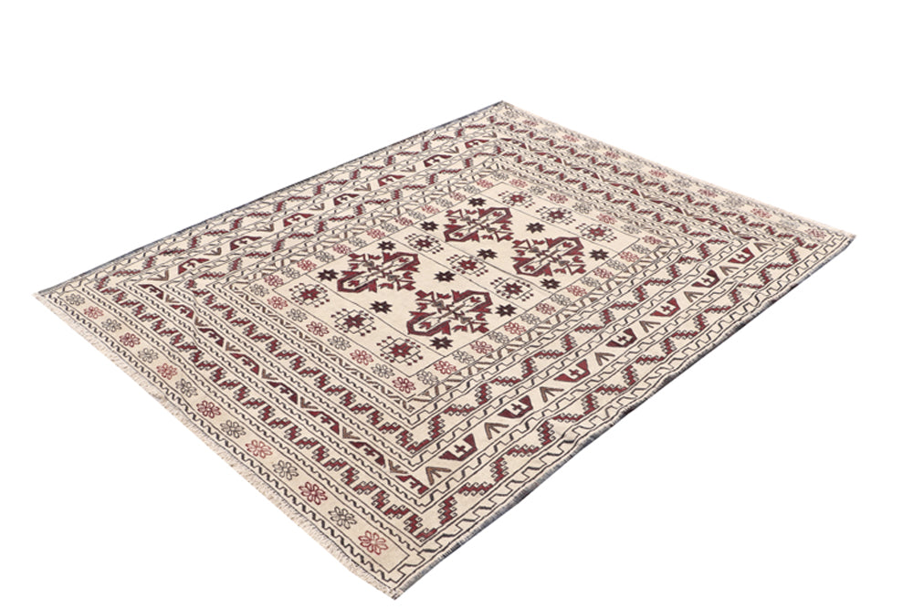 4' x 6'  Ivory Handmade Pai Murgh Soumak Kilim Rug Rectangular