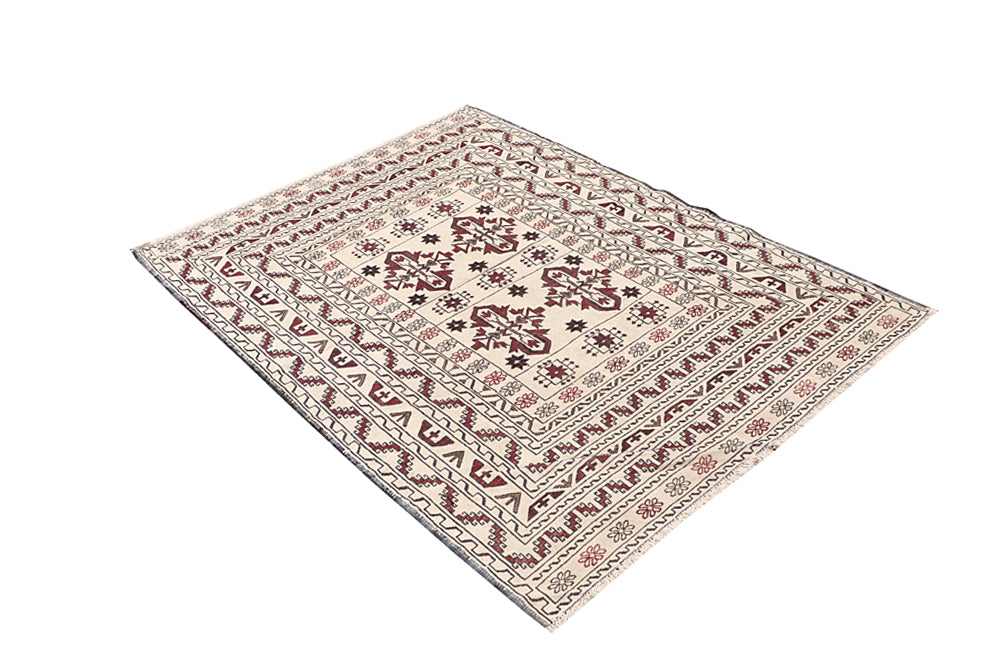 4' x 6'  Ivory Handmade Pai Murgh Soumak Kilim Rug Rectangular