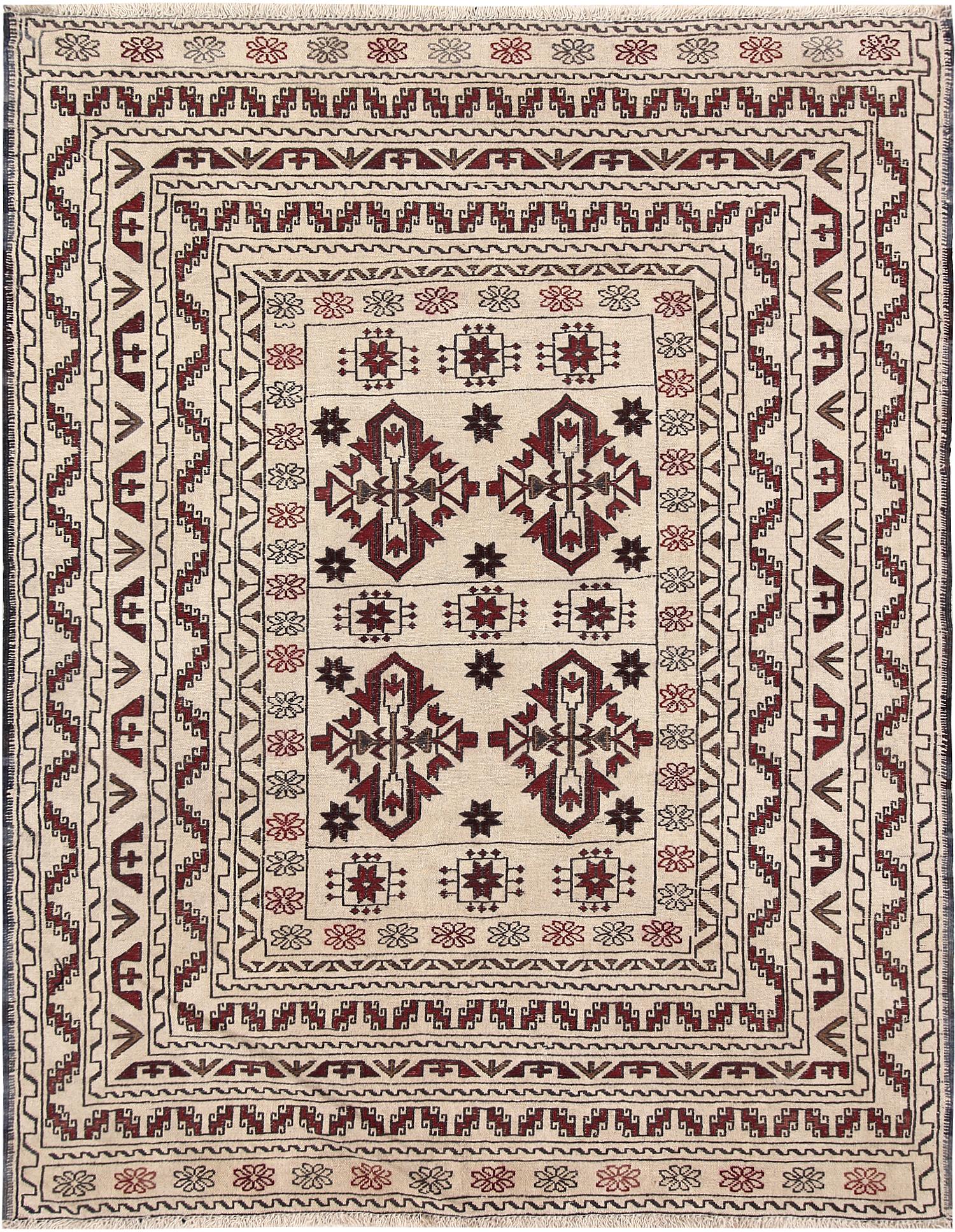 4' x 6'  Ivory Handmade Pai Murgh Soumak Kilim Rug Rectangular