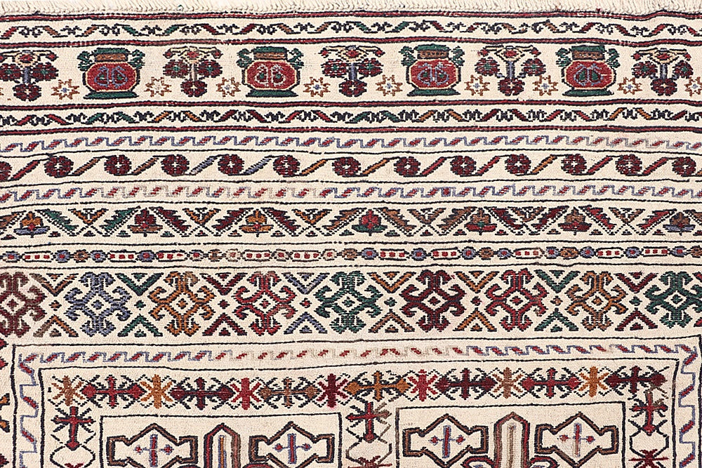 Ivory Handmade Pai Murgh Soumak Kilim Rug Rectangular
