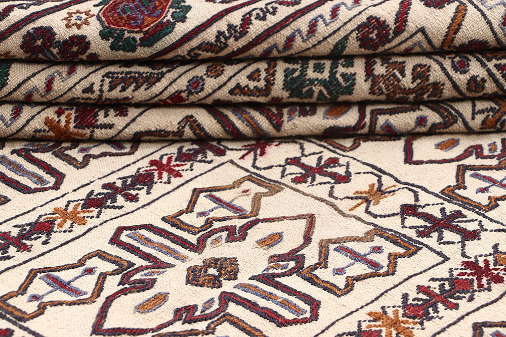 Ivory Handmade Pai Murgh Soumak Kilim Rug Rectangular