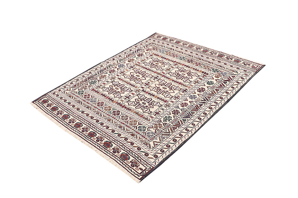 Ivory Handmade Pai Murgh Soumak Kilim Rug Rectangular