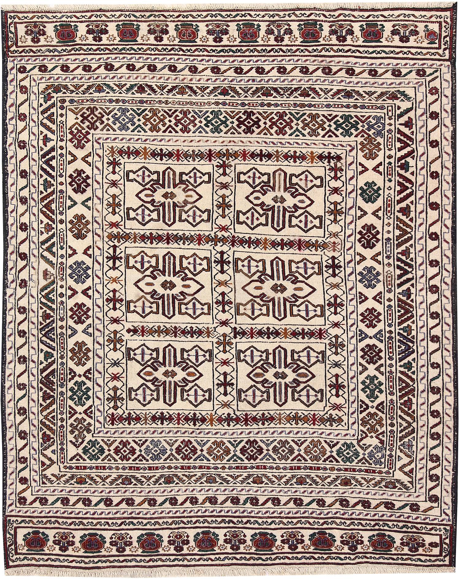 Ivory Handmade Pai Murgh Soumak Kilim Rug Rectangular