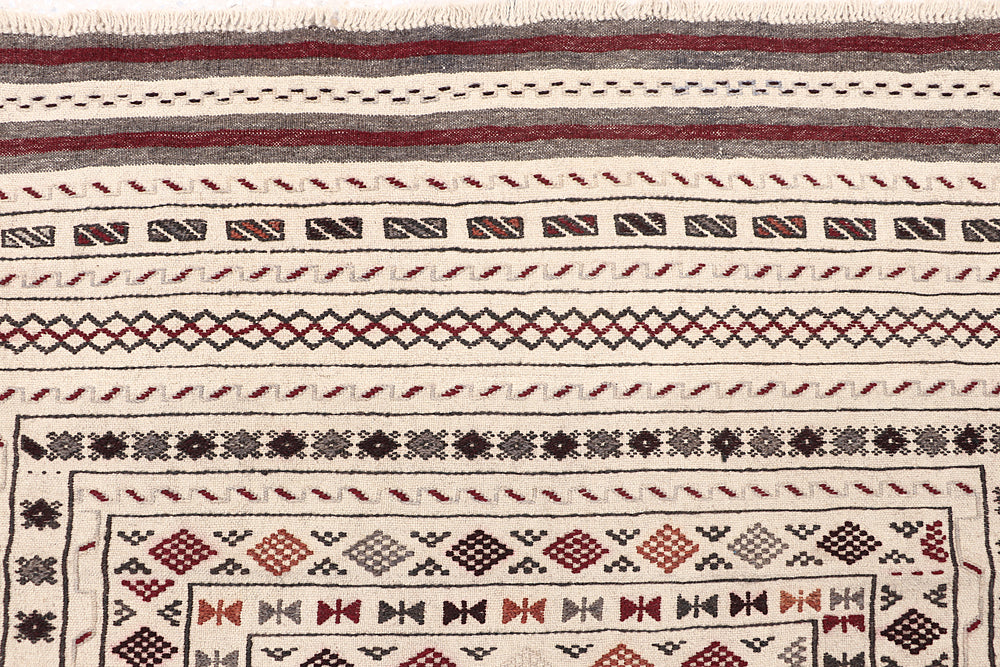 4' x 6'  Ivory Handmade Pai Murgh Soumak Kilim Rug Rectangular