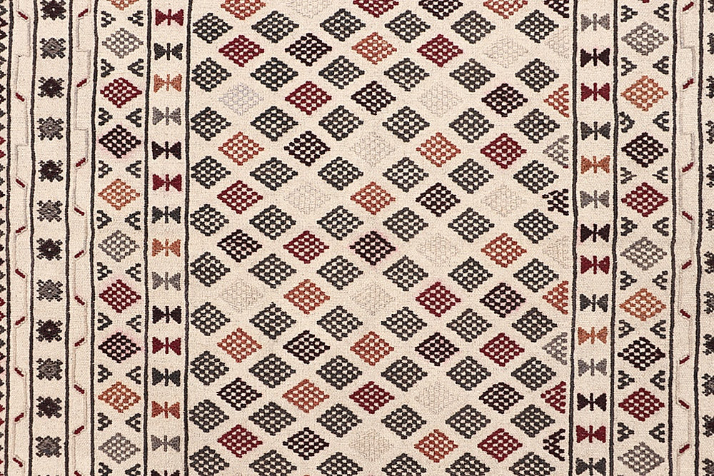 4' x 6'  Ivory Handmade Pai Murgh Soumak Kilim Rug Rectangular