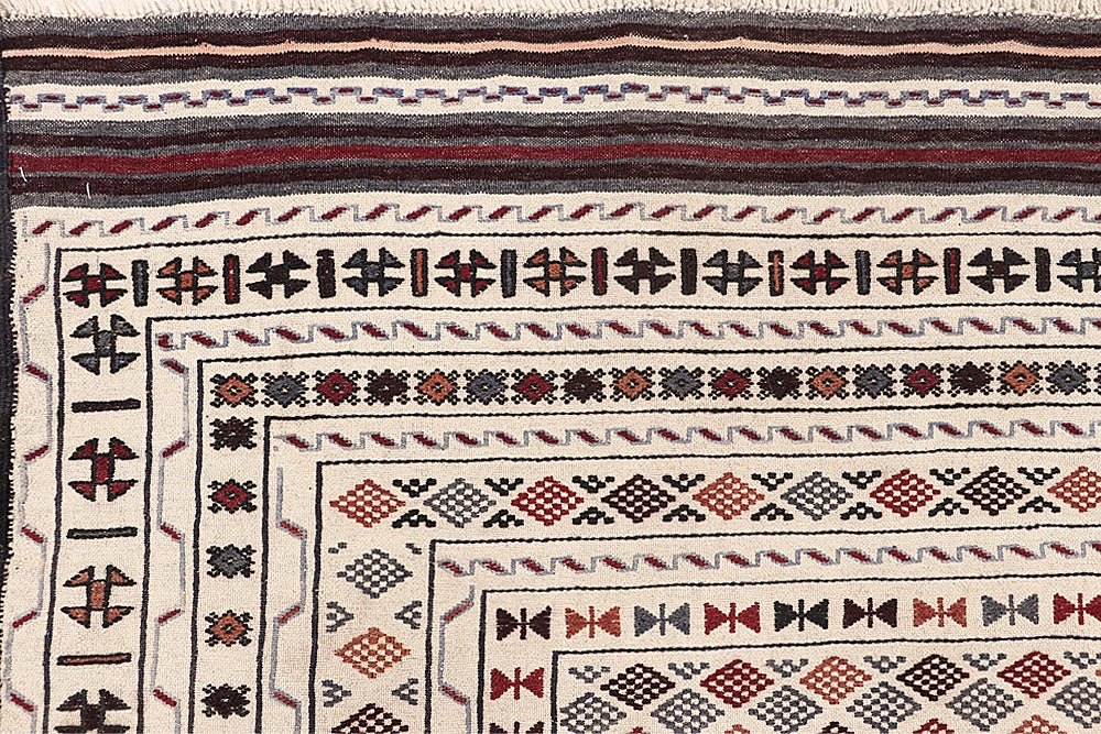 4' x 6'  Ivory Handmade Pai Murgh Soumak Kilim Rug Rectangular