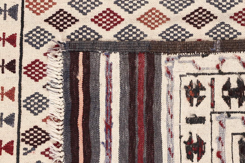 4' x 6'  Ivory Handmade Pai Murgh Soumak Kilim Rug Rectangular