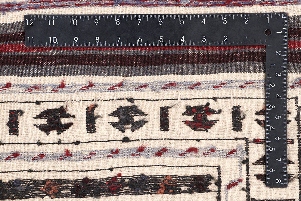 4' x 6'  Ivory Handmade Pai Murgh Soumak Kilim Rug Rectangular