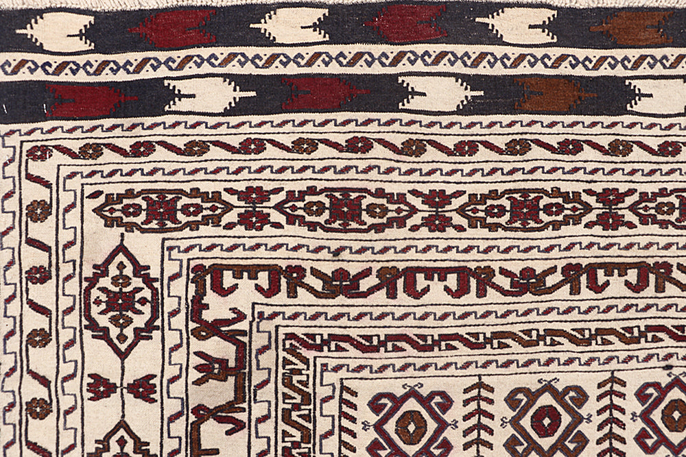 4' x 6'  Ivory Handmade Pai Murgh Soumak Kilim Rug Rectangular