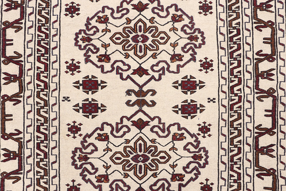 4' x 6'  Ivory Handmade Pai Murgh Soumak Kilim Rug Rectangular