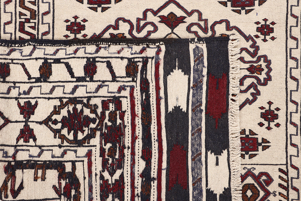 4' x 6'  Ivory Handmade Pai Murgh Soumak Kilim Rug Rectangular