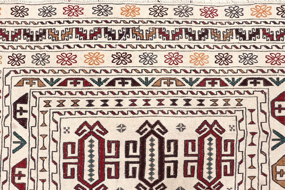Ivory Handmade Pai Murgh Soumak Kilim Rug Rectangular