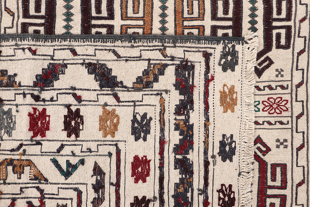 Ivory Handmade Pai Murgh Soumak Kilim Rug Rectangular