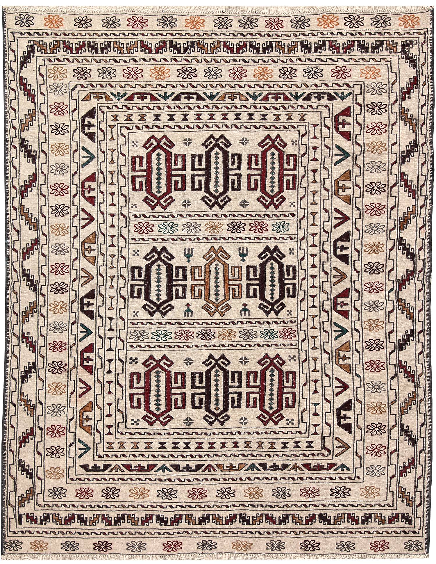 Ivory Handmade Pai Murgh Soumak Kilim Rug Rectangular