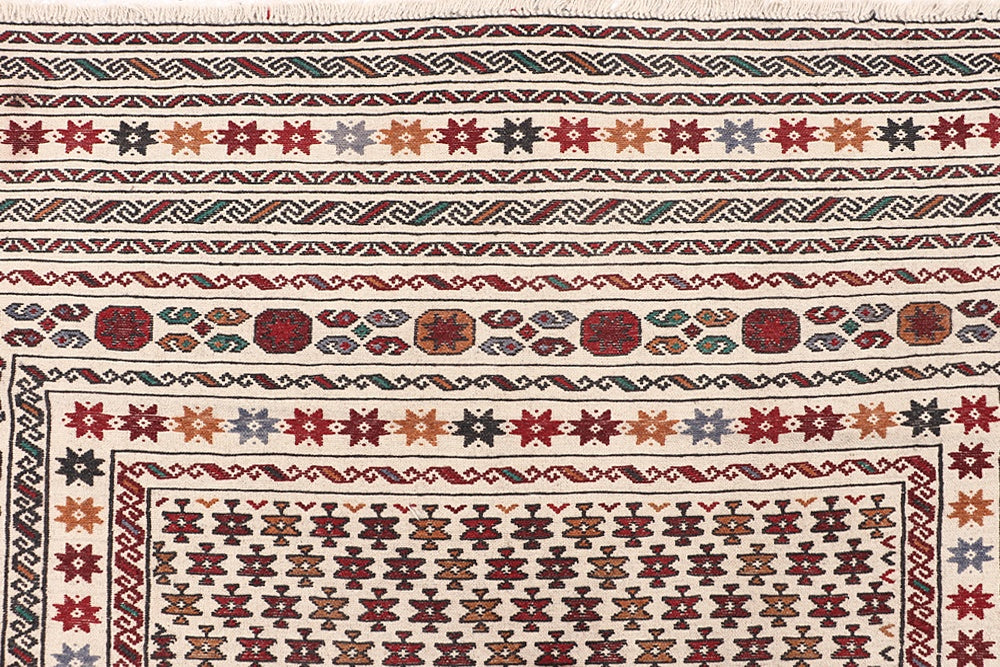 4' x 6'  Ivory Handmade Pai Murgh Soumak Kilim Rug Rectangular