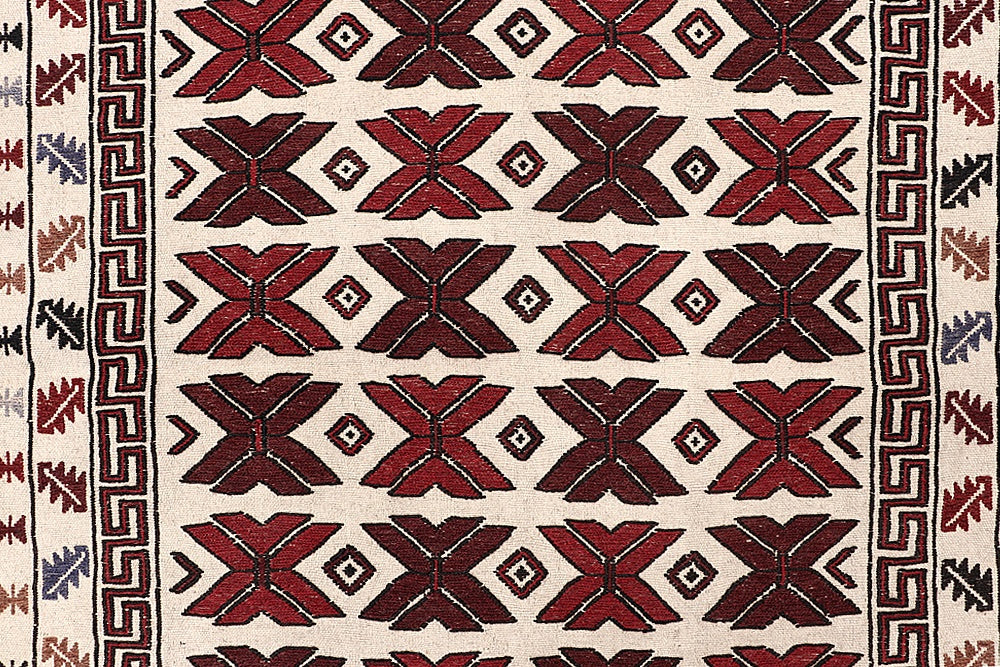 4' 6" x 6' 6  Ivory Handmade Pai Murgh Soumak Kilim Rug Rectangular