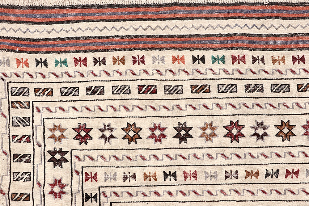 4' x 6'  Ivory Handmade Pai Murgh Soumak Kilim Rug Rectangular