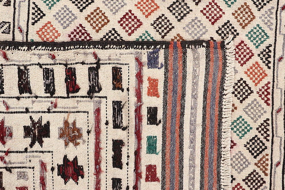 4' x 6'  Ivory Handmade Pai Murgh Soumak Kilim Rug Rectangular