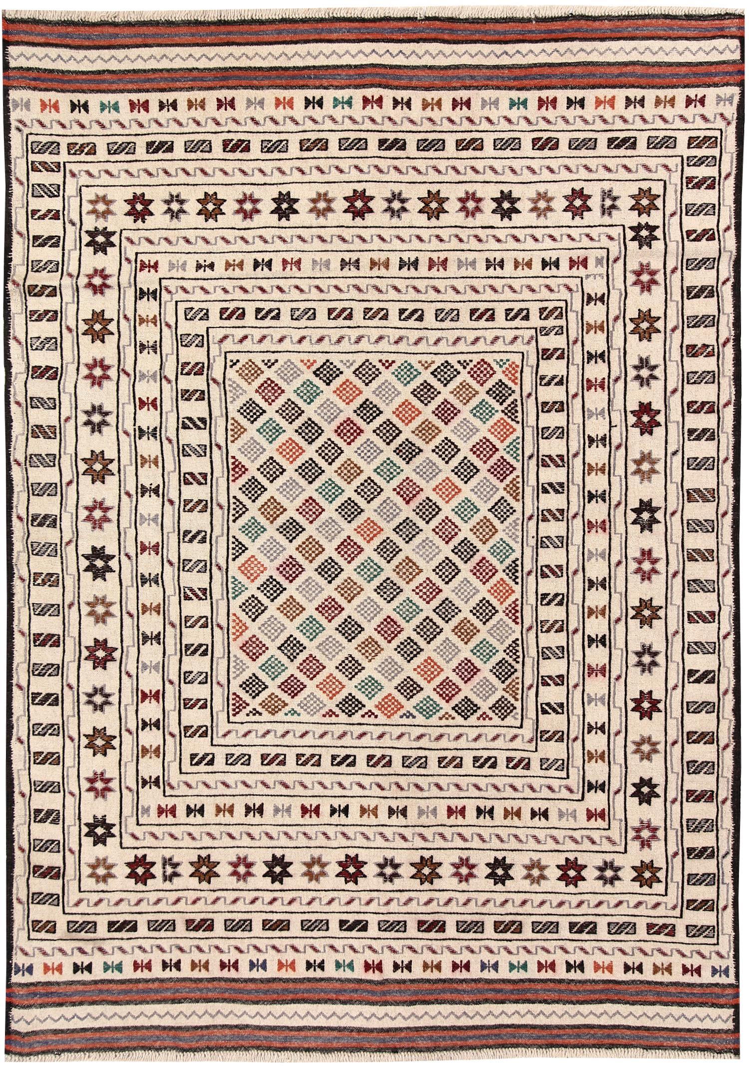 4' x 6'  Ivory Handmade Pai Murgh Soumak Kilim Rug Rectangular