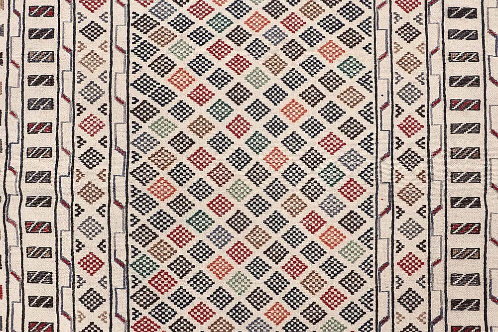 4' 6" x 6' 6  Ivory Handmade Pai Murgh Soumak Kilim Rug Rectangular