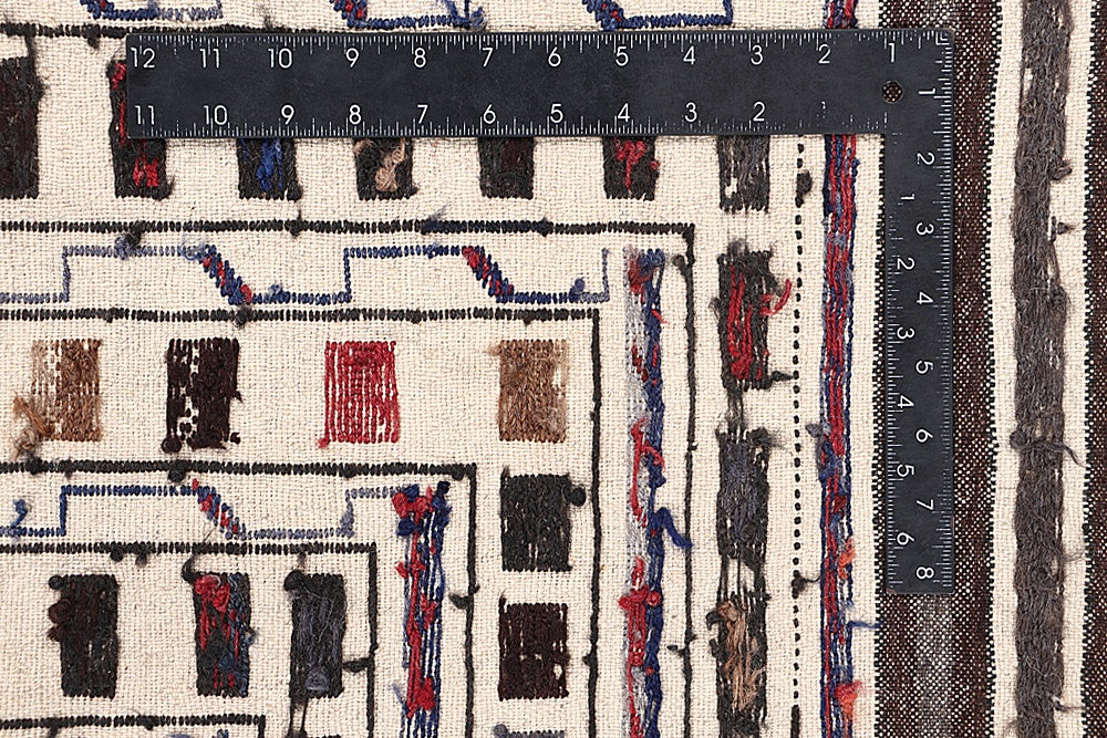 4' 6" x 6' 6  Ivory Handmade Pai Murgh Soumak Kilim Rug Rectangular
