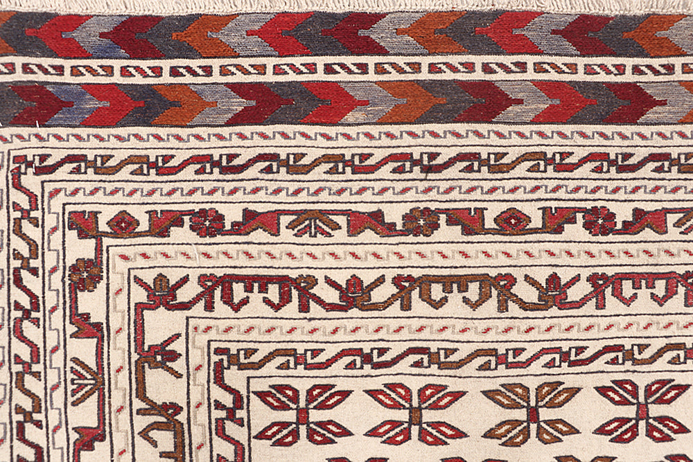 4' x 6'  Ivory Handmade Pai Murgh Soumak Kilim Rug Rectangular