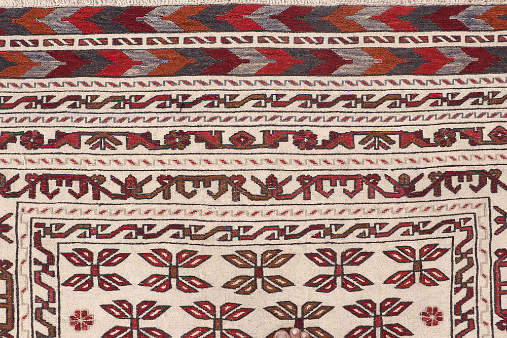 4' x 6'  Ivory Handmade Pai Murgh Soumak Kilim Rug Rectangular
