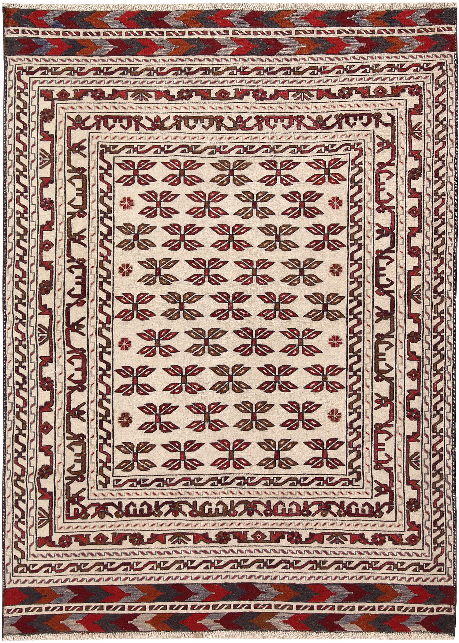 4' x 6'  Ivory Handmade Pai Murgh Soumak Kilim Rug Rectangular
