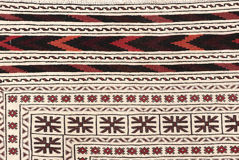 4' x 6'  Ivory Handmade Pai Murgh Soumak Kilim Rug Rectangular