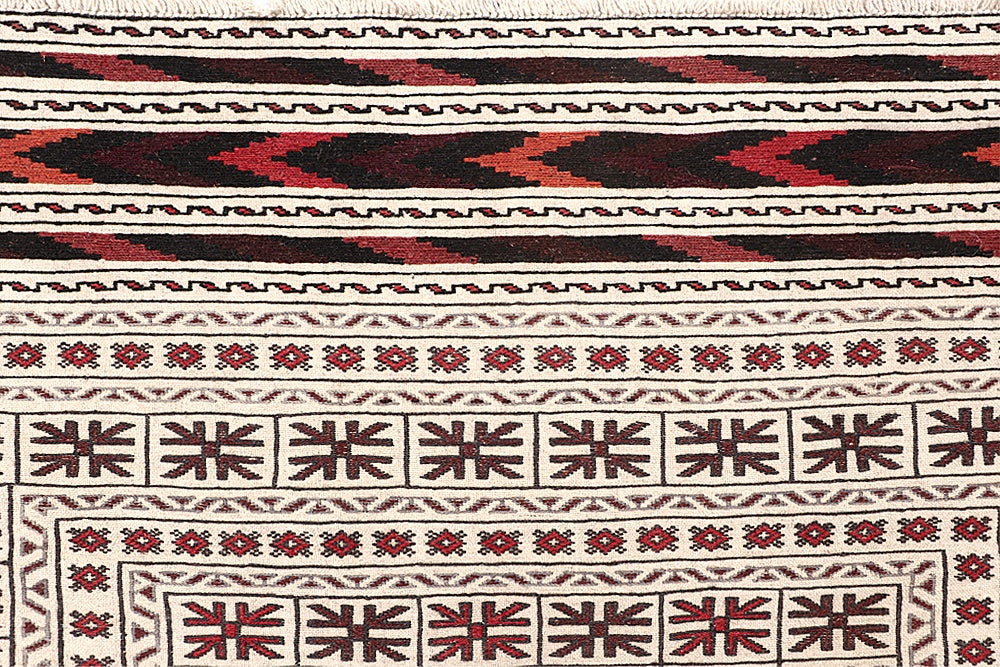 4' x 6'  Ivory Handmade Pai Murgh Soumak Kilim Rug Rectangular