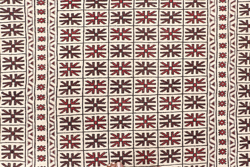 4' x 6'  Ivory Handmade Pai Murgh Soumak Kilim Rug Rectangular