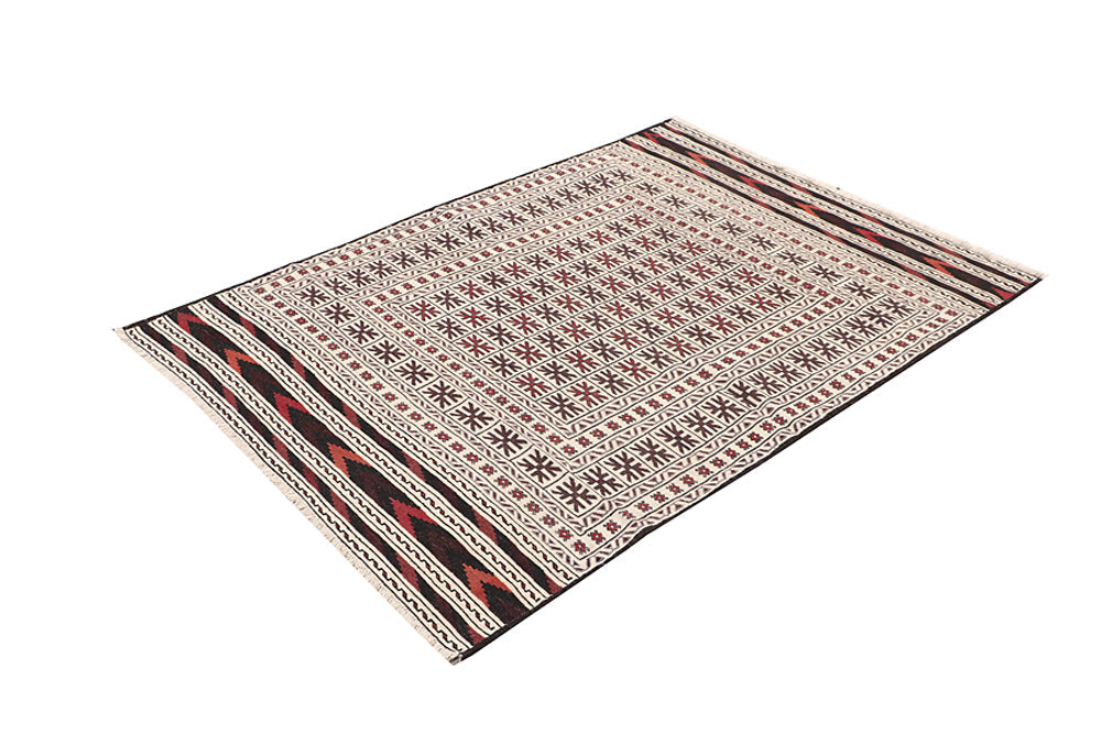 4' x 6'  Ivory Handmade Pai Murgh Soumak Kilim Rug Rectangular