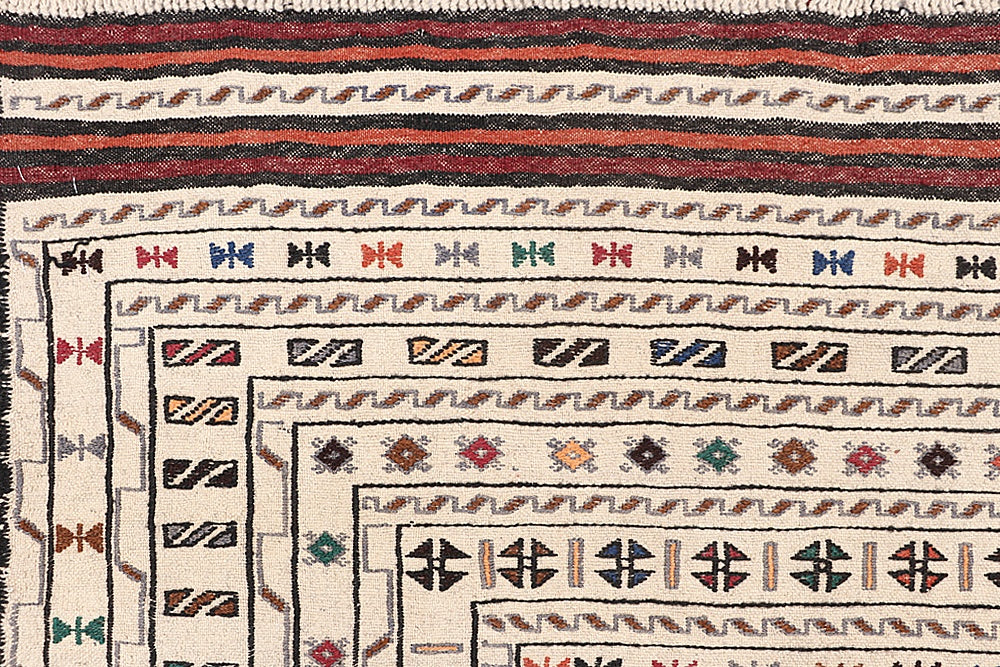 4' x 6'  Ivory Handmade Pai Murgh Soumak Kilim Rug Rectangular