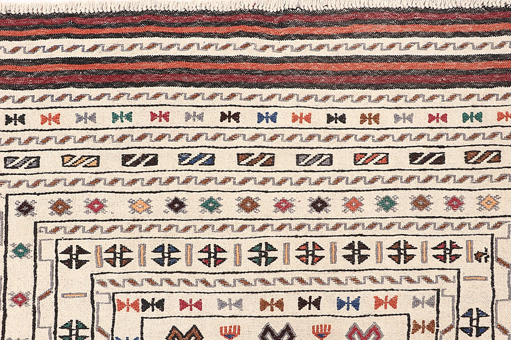 4' x 6'  Ivory Handmade Pai Murgh Soumak Kilim Rug Rectangular