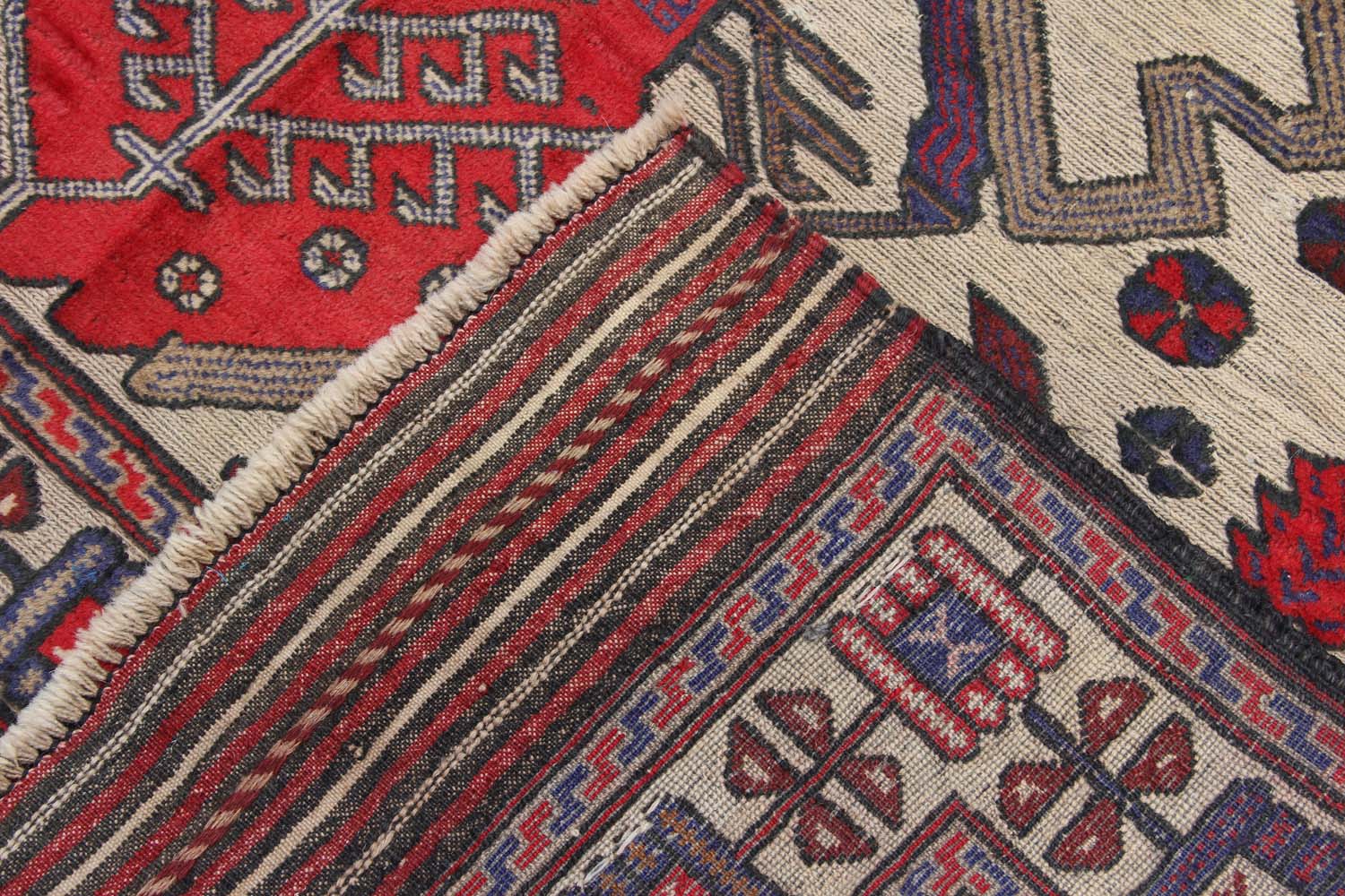 4' x 6'  Ivory Handmade Berjista Afghan Rug Rectangular