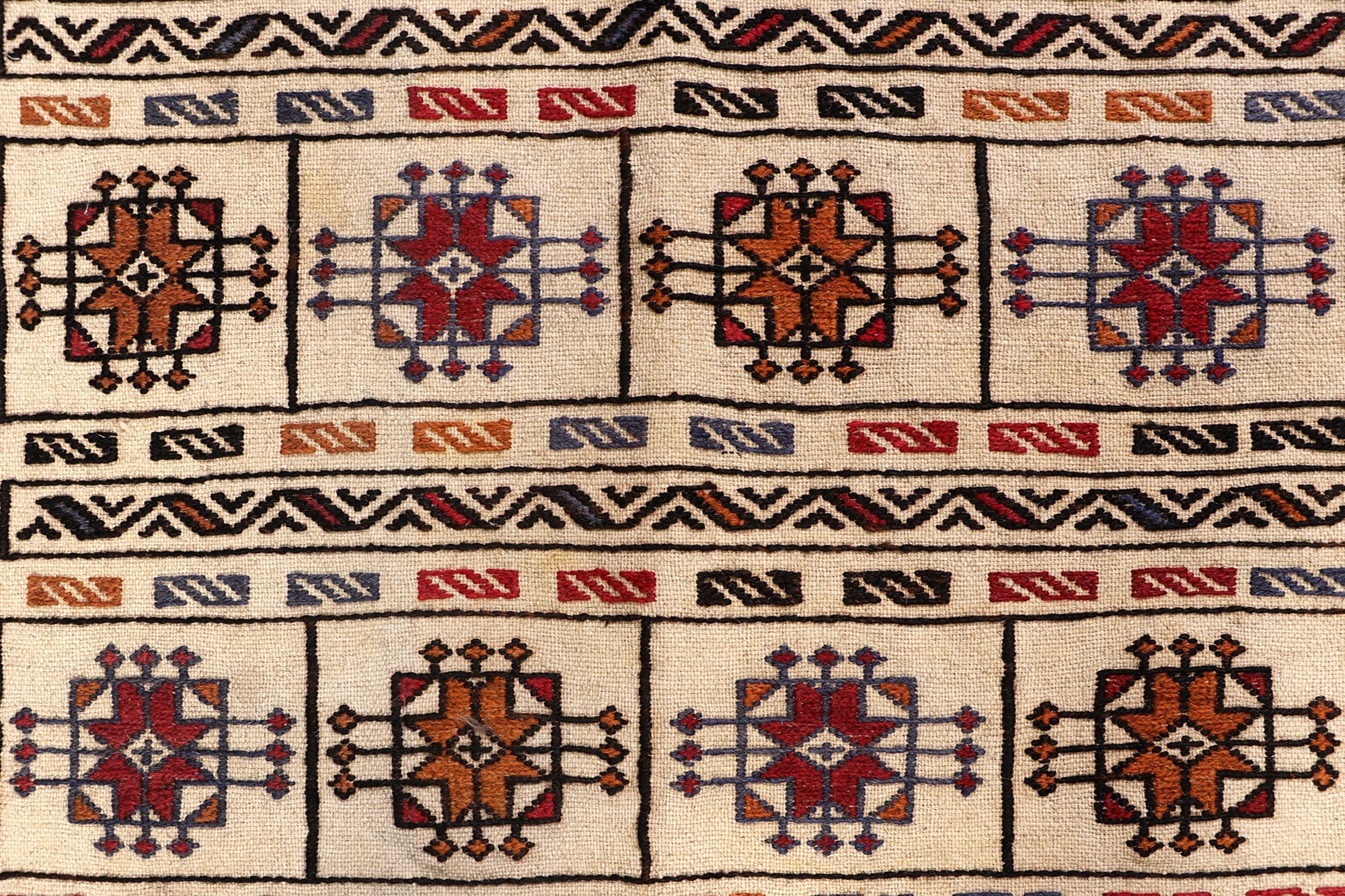 4' 6" x 6' 6  Ivory Handmade Pai Murgh Soumak Kilim Rug Rectangular