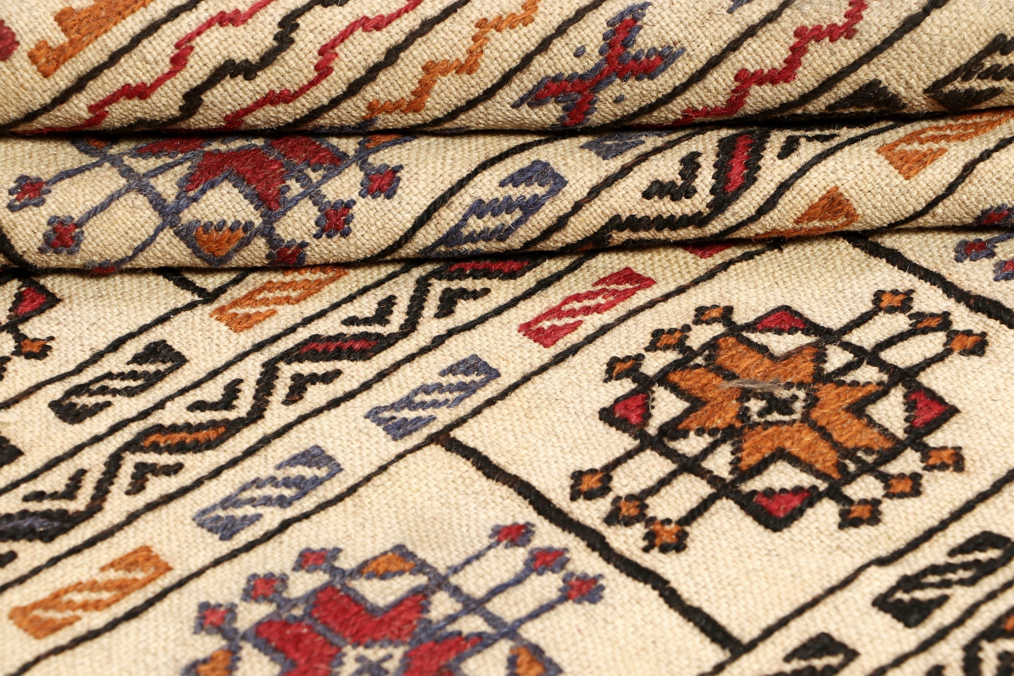 4' 6" x 6' 6  Ivory Handmade Pai Murgh Soumak Kilim Rug Rectangular