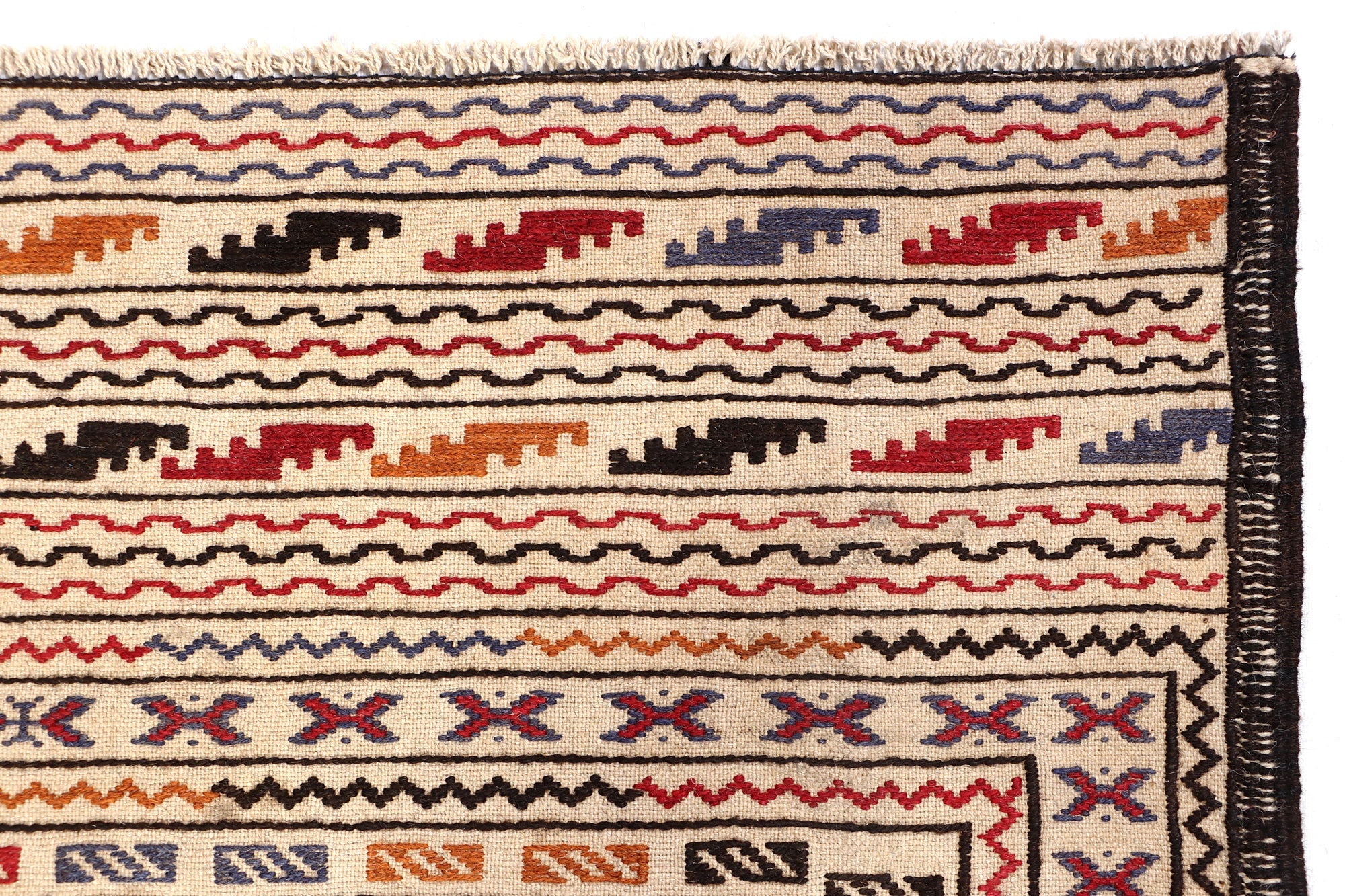 4' 6" x 6' 6  Ivory Handmade Pai Murgh Soumak Kilim Rug Rectangular