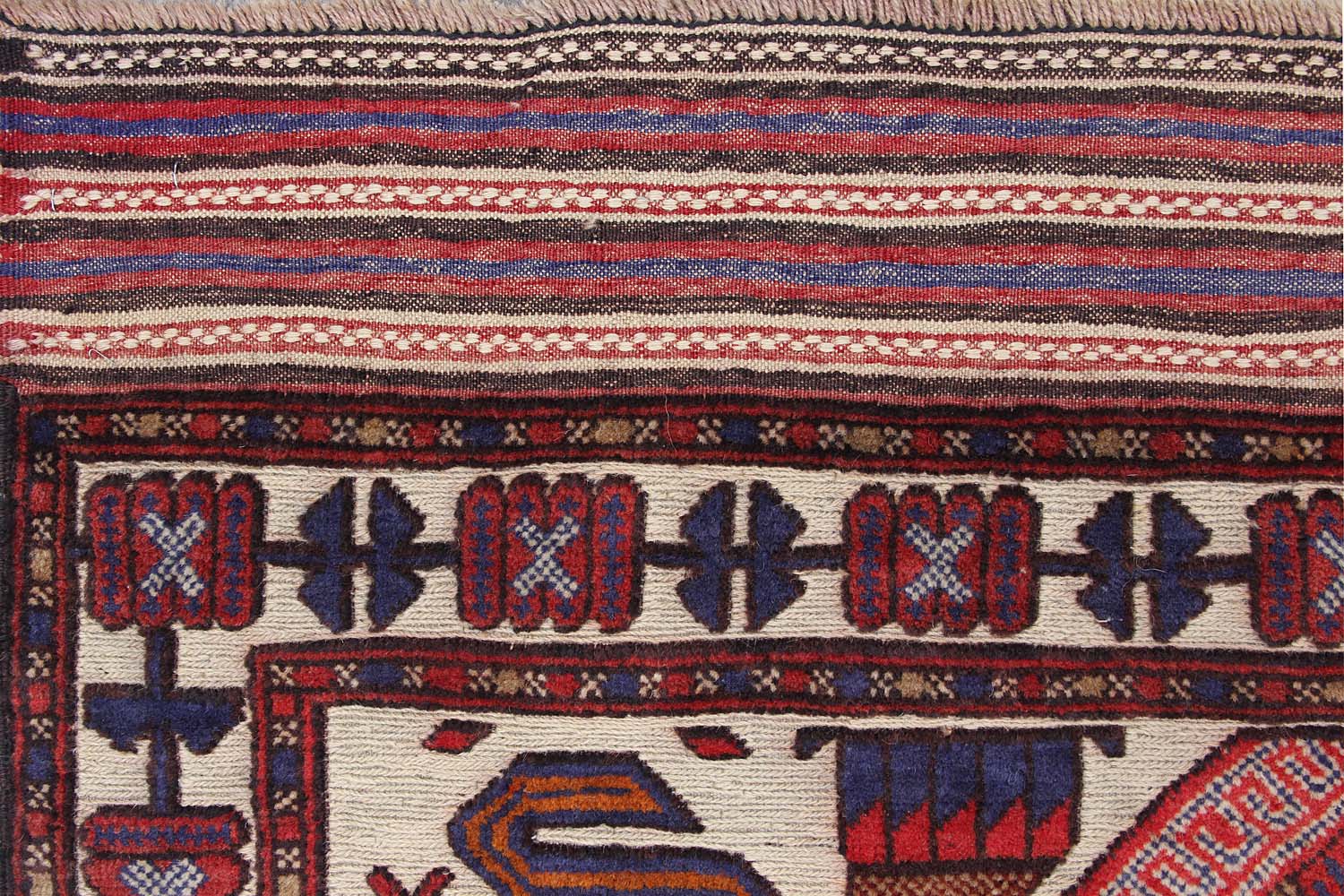 4' x 6'  Ivory Handmade Berjista Afghan Rug Rectangular
