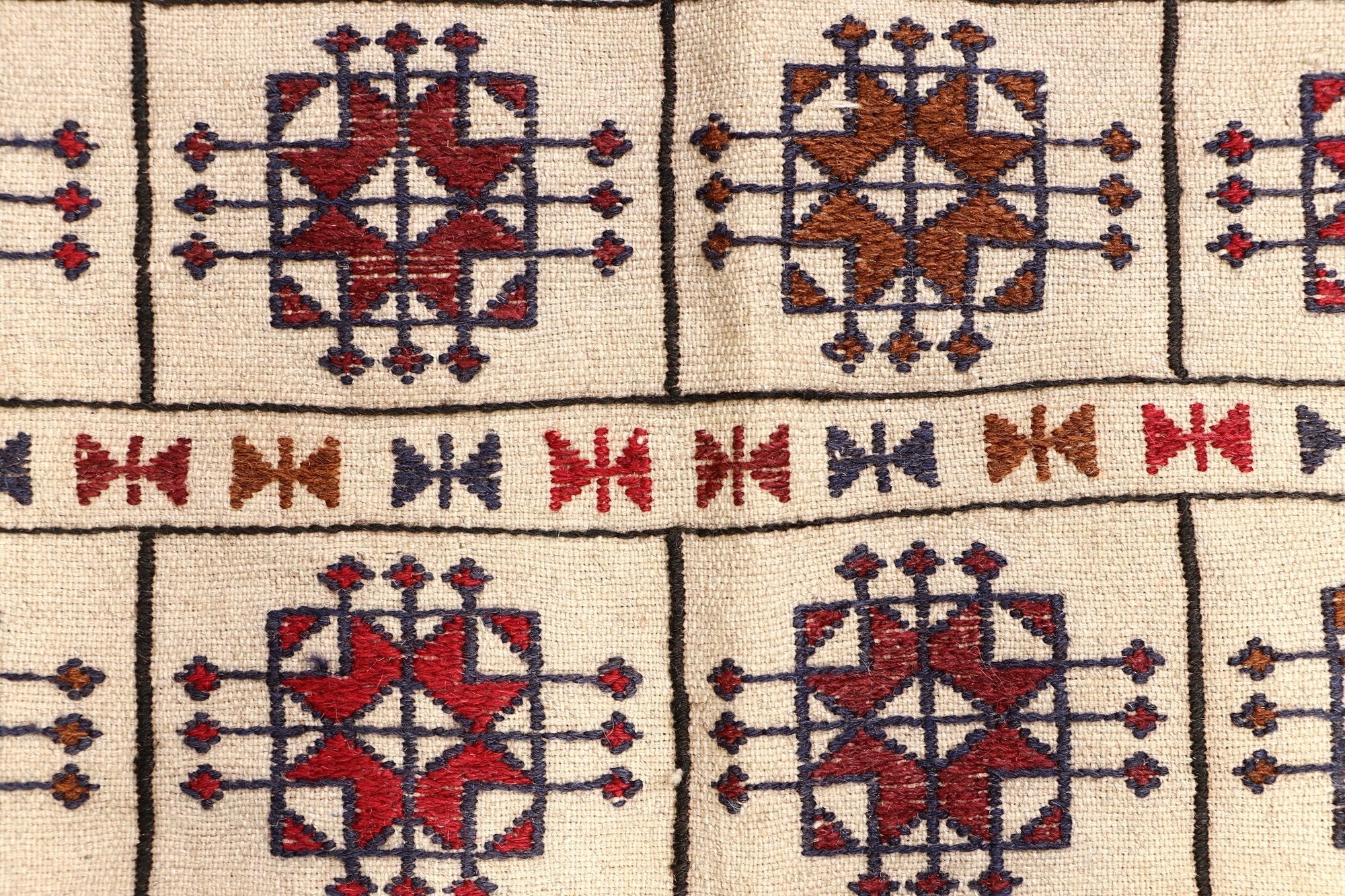 4' x 6'  Ivory Handmade Pai Murgh Soumak Kilim Rug Rectangular