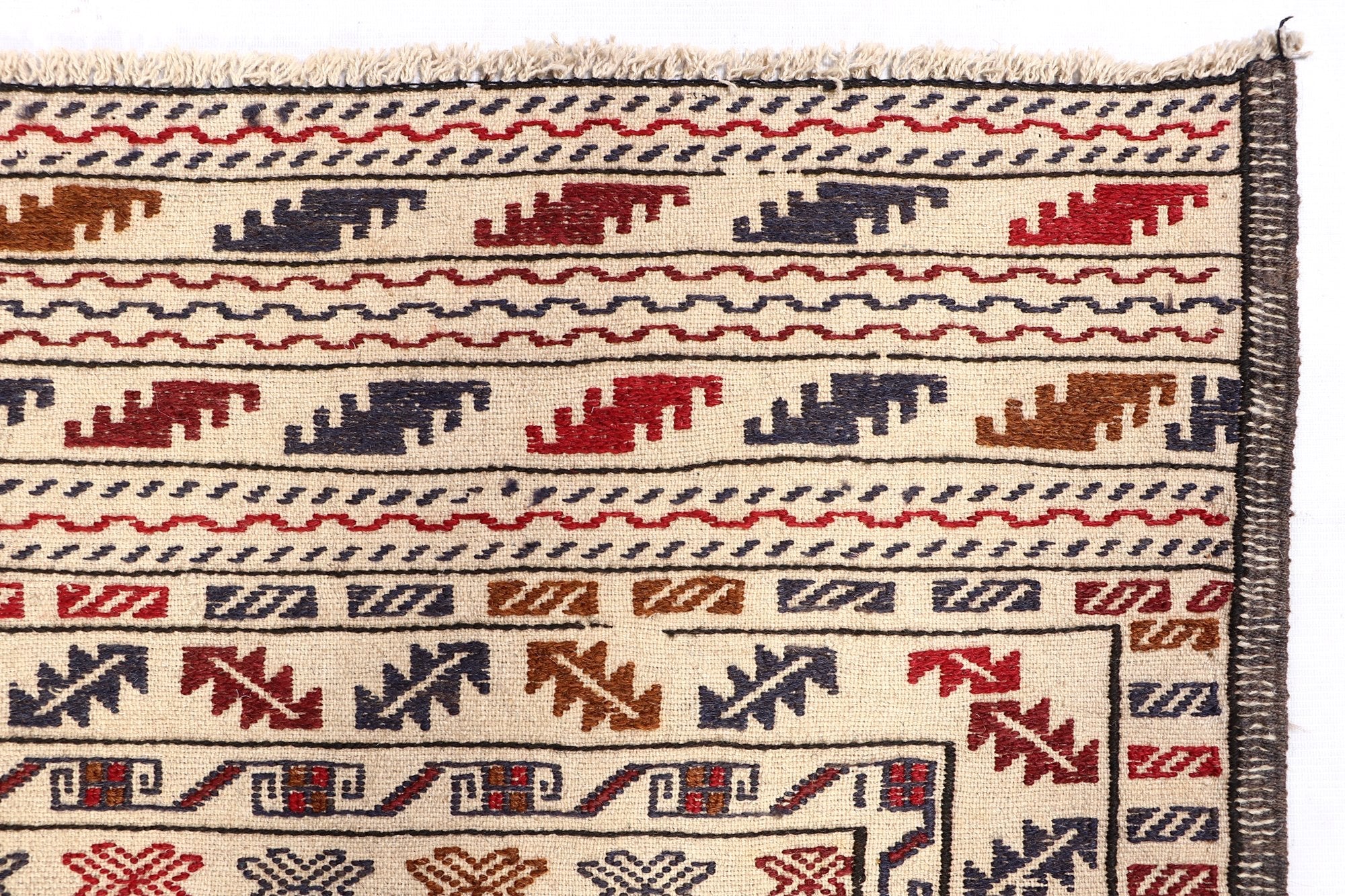 4' x 6'  Ivory Handmade Pai Murgh Soumak Kilim Rug Rectangular