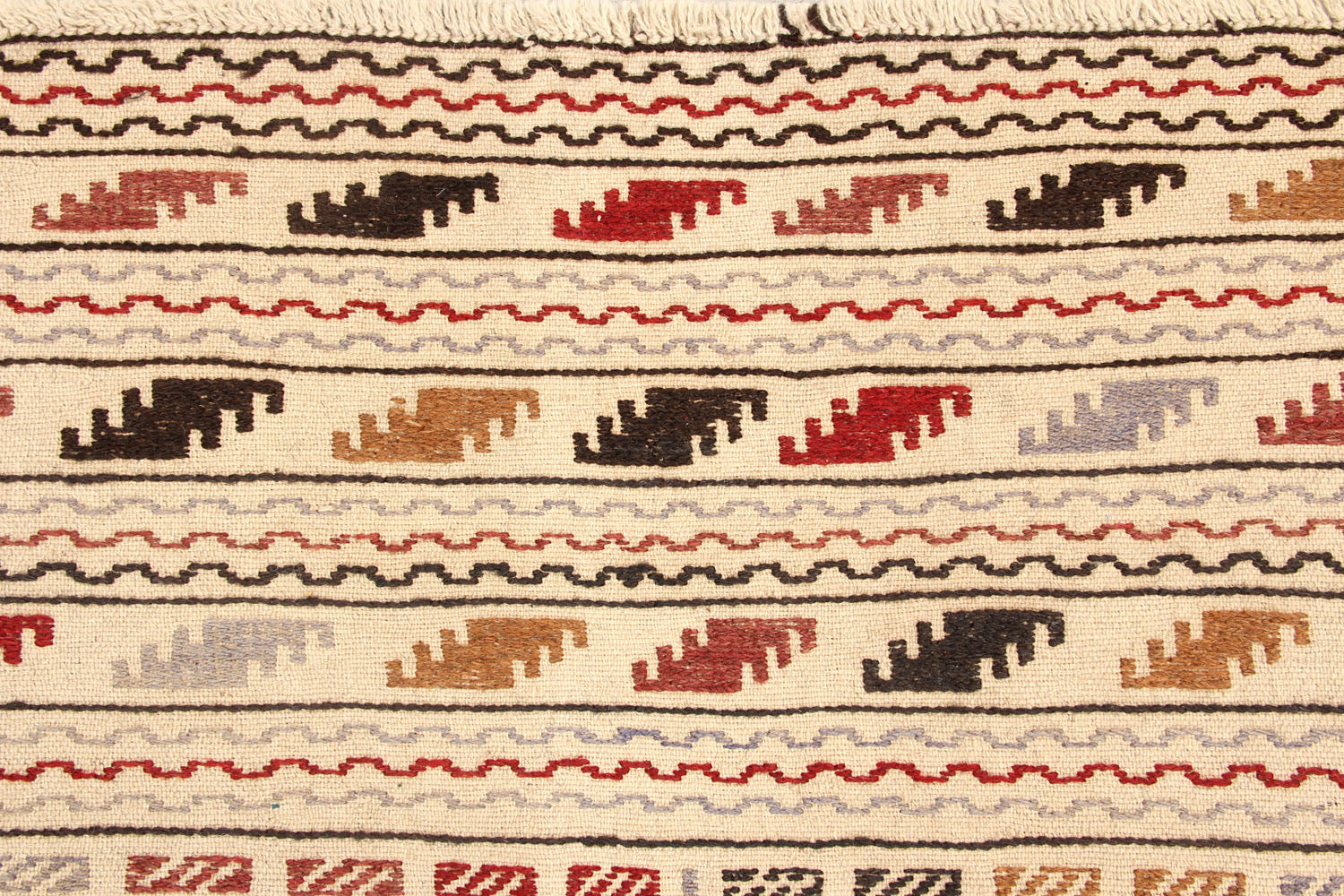 4' x 6'  Ivory Handmade Pai Murgh Soumak Kilim Rug Rectangular
