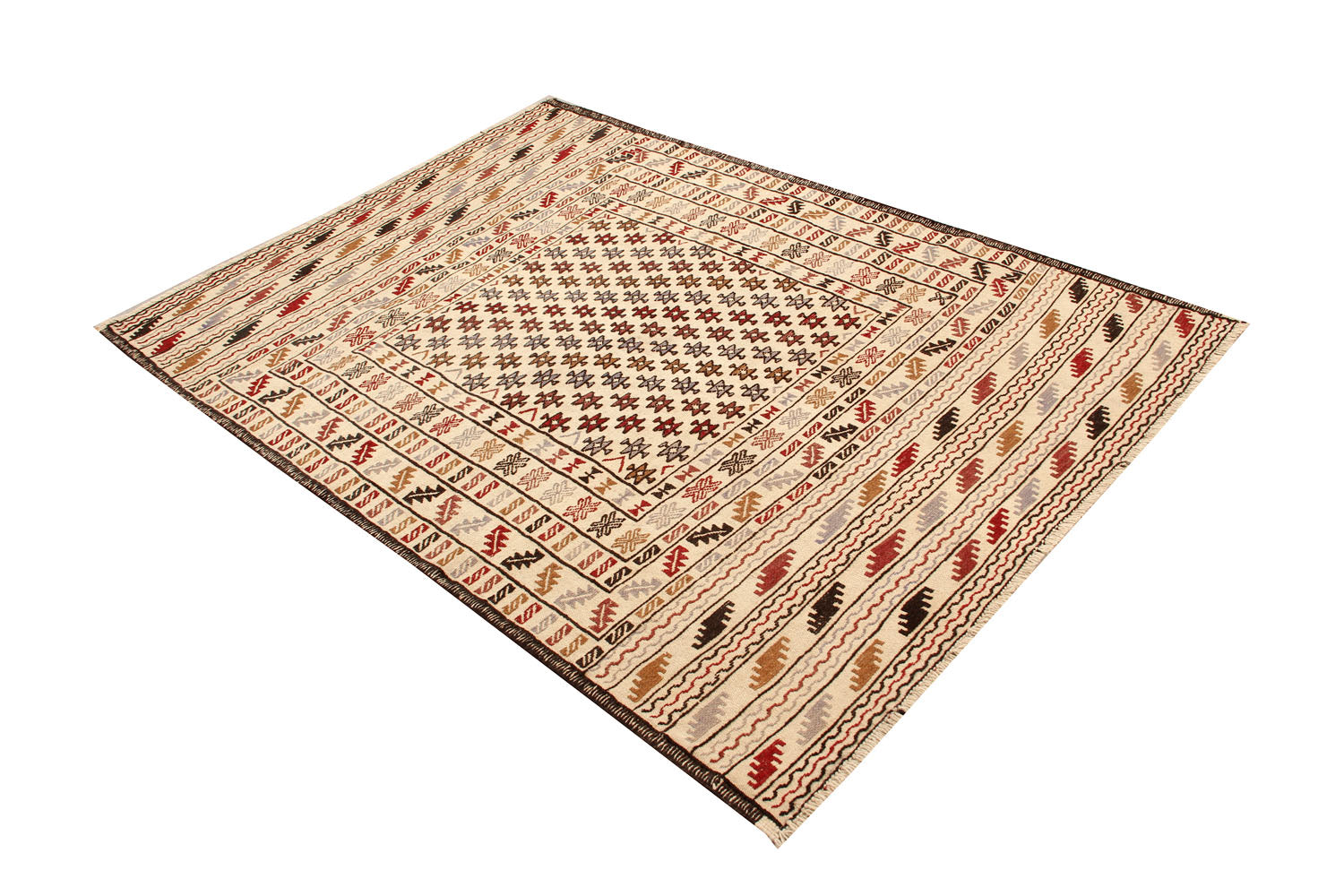 4' x 6'  Ivory Handmade Pai Murgh Soumak Kilim Rug Rectangular
